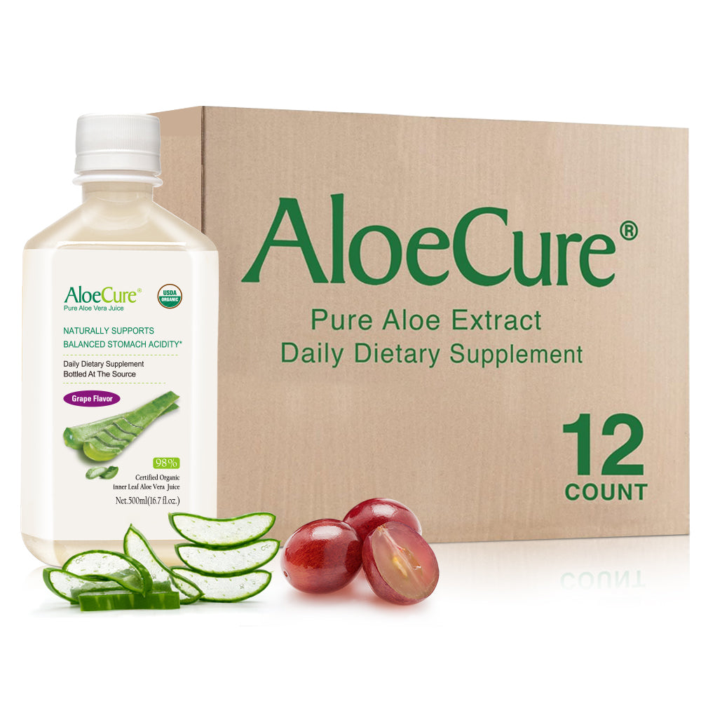 Pure Aloe Vera Juice Grape Flavor - USDA Certified Organic