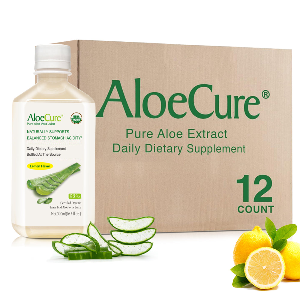 Pure Aloe Vera Juice Lemon Flavor - USDA Certified Organic
