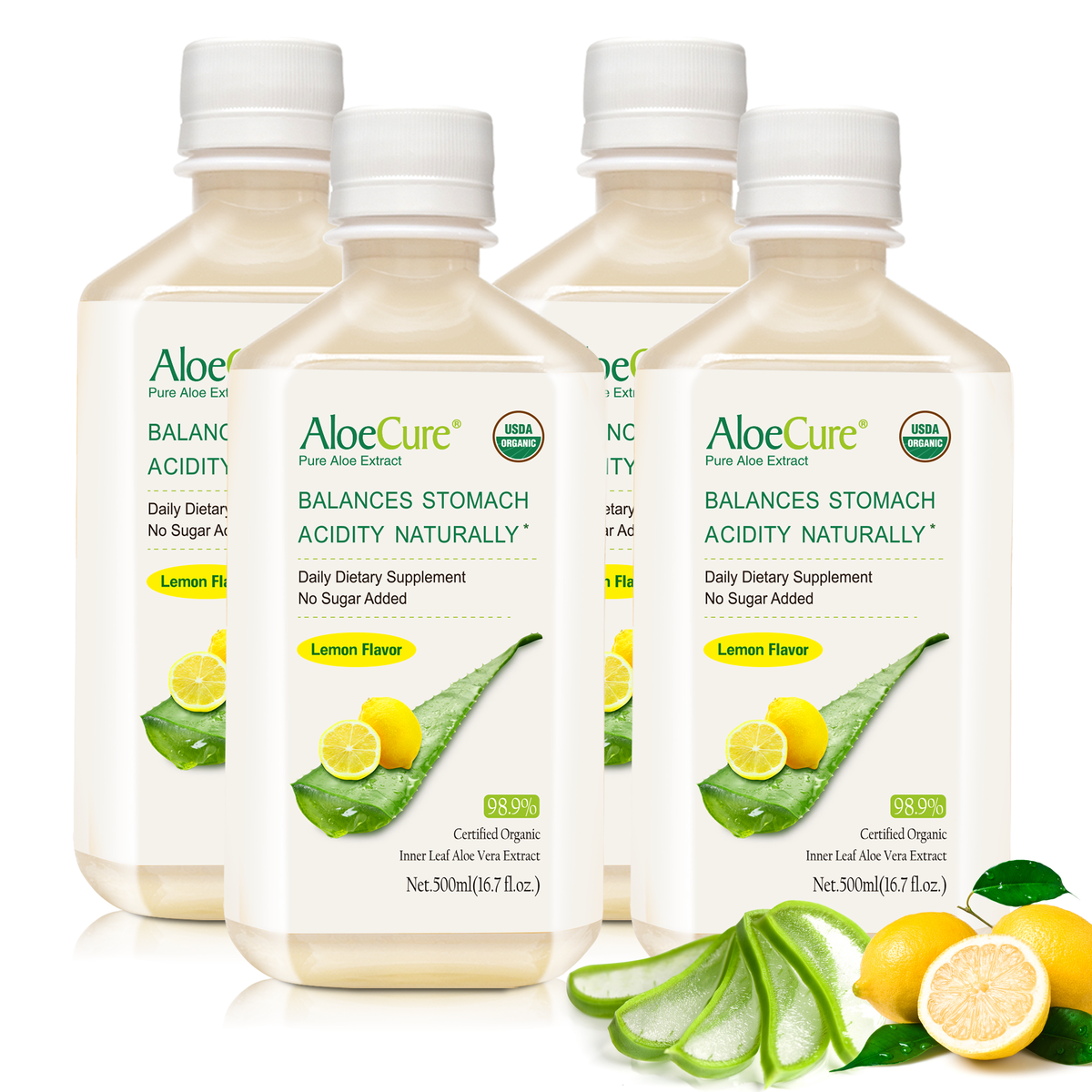 Aloecure Pure Aloe Vera Juice Lemon Flavor Usda Certified Organic