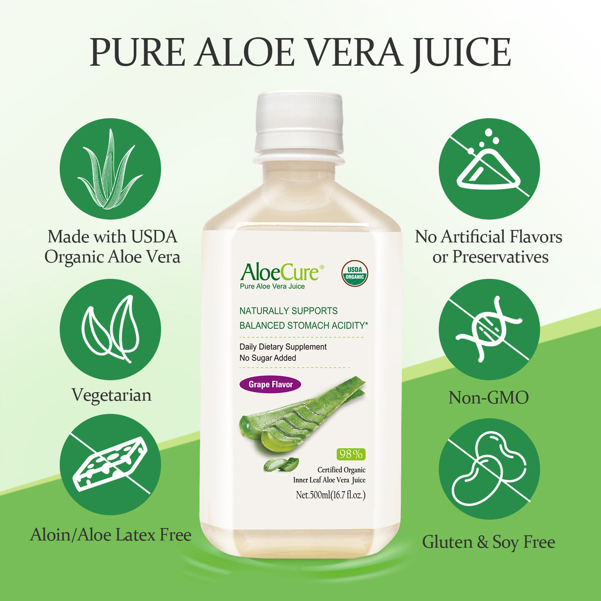 Jugo puro de aloe vera sabor uva