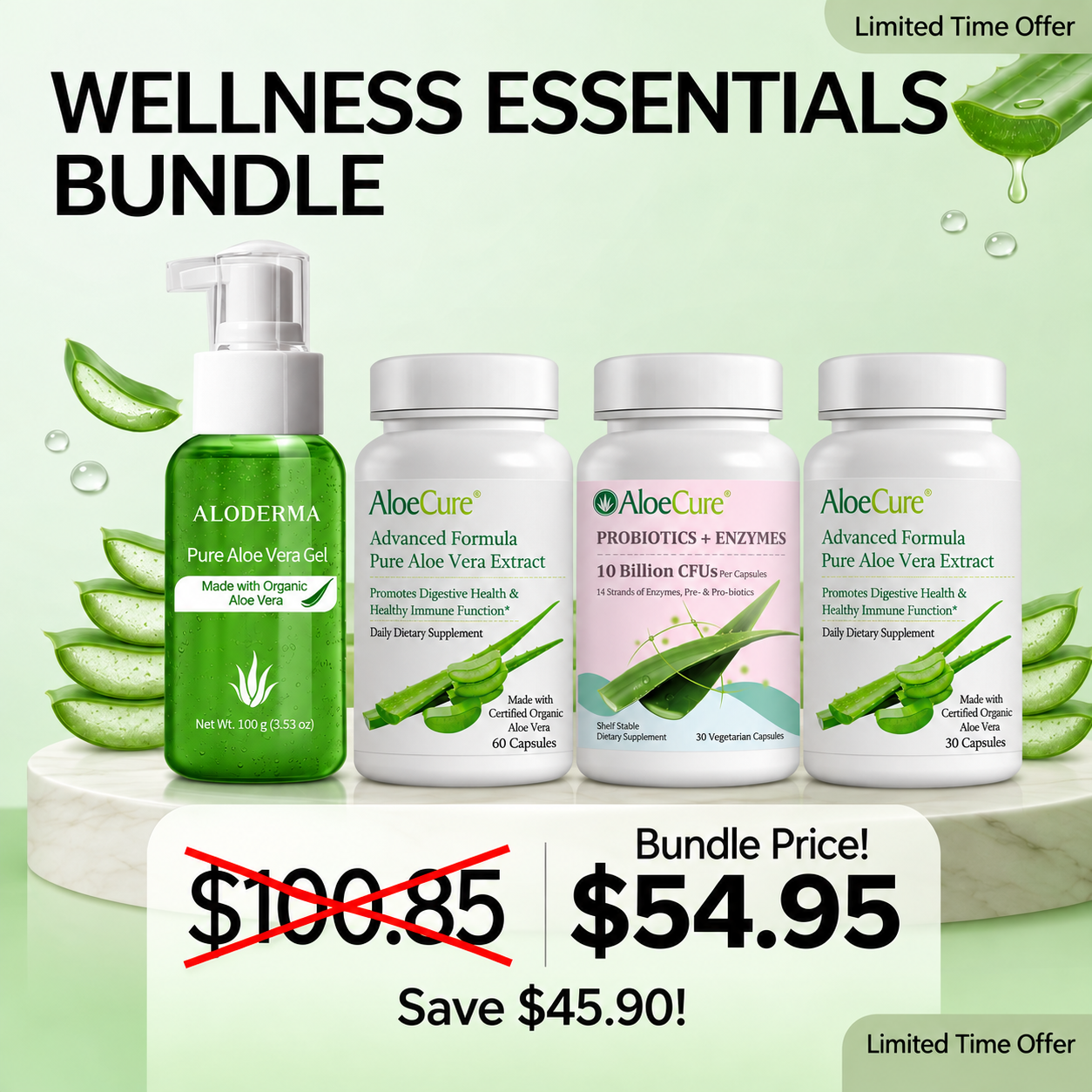 Aloe Digestive Essentials Bundle - Digestive Support with Probiotics + Enzymes, & Aloe Vera Gel