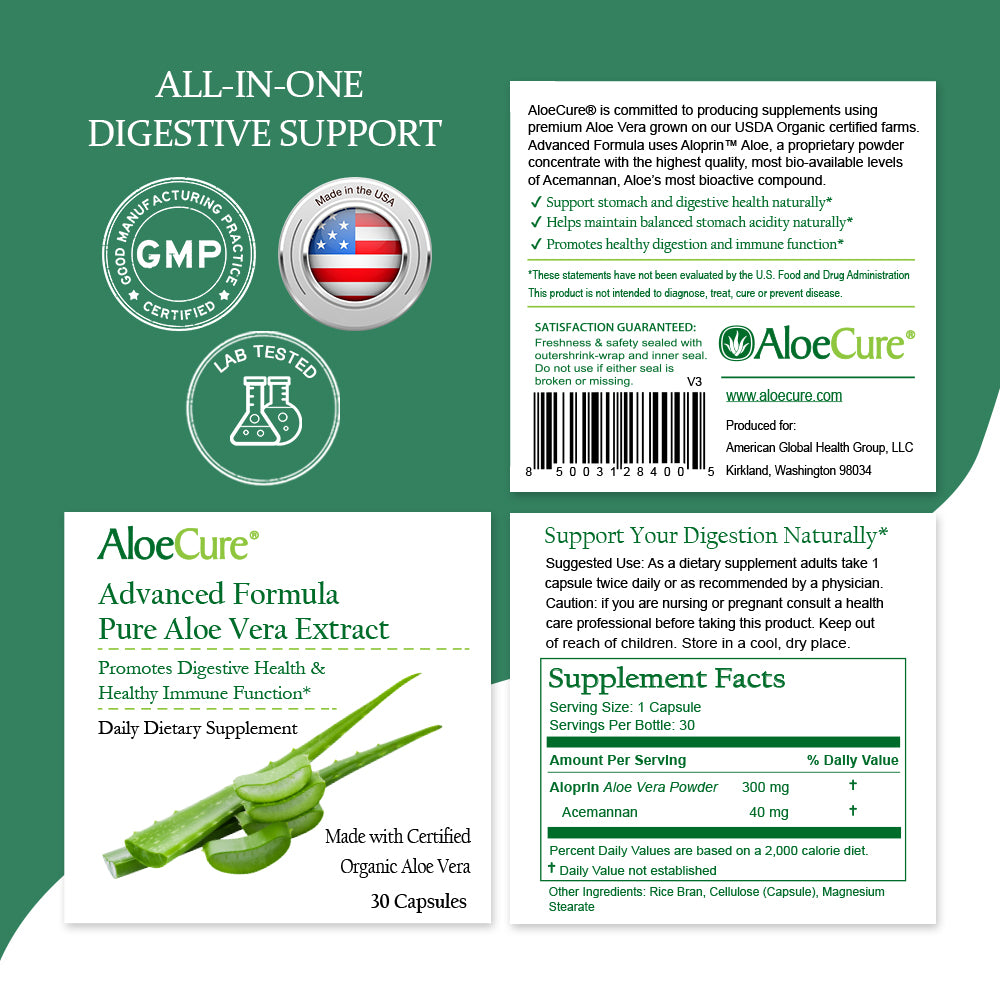 Cápsulas de fórmula avanzada AloeCure - Tamaño de viaje de 30 unidades