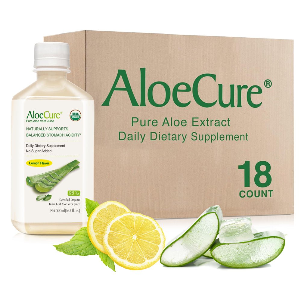 Pure Aloe Vera Juice Lemon Flavor - USDA Certified Organic - AloeCure