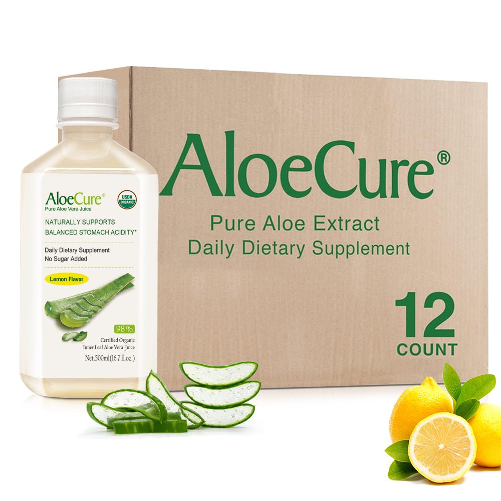 Pure Aloe Vera Juice Lemon Flavor - USDA Certified Organic - AloeCure