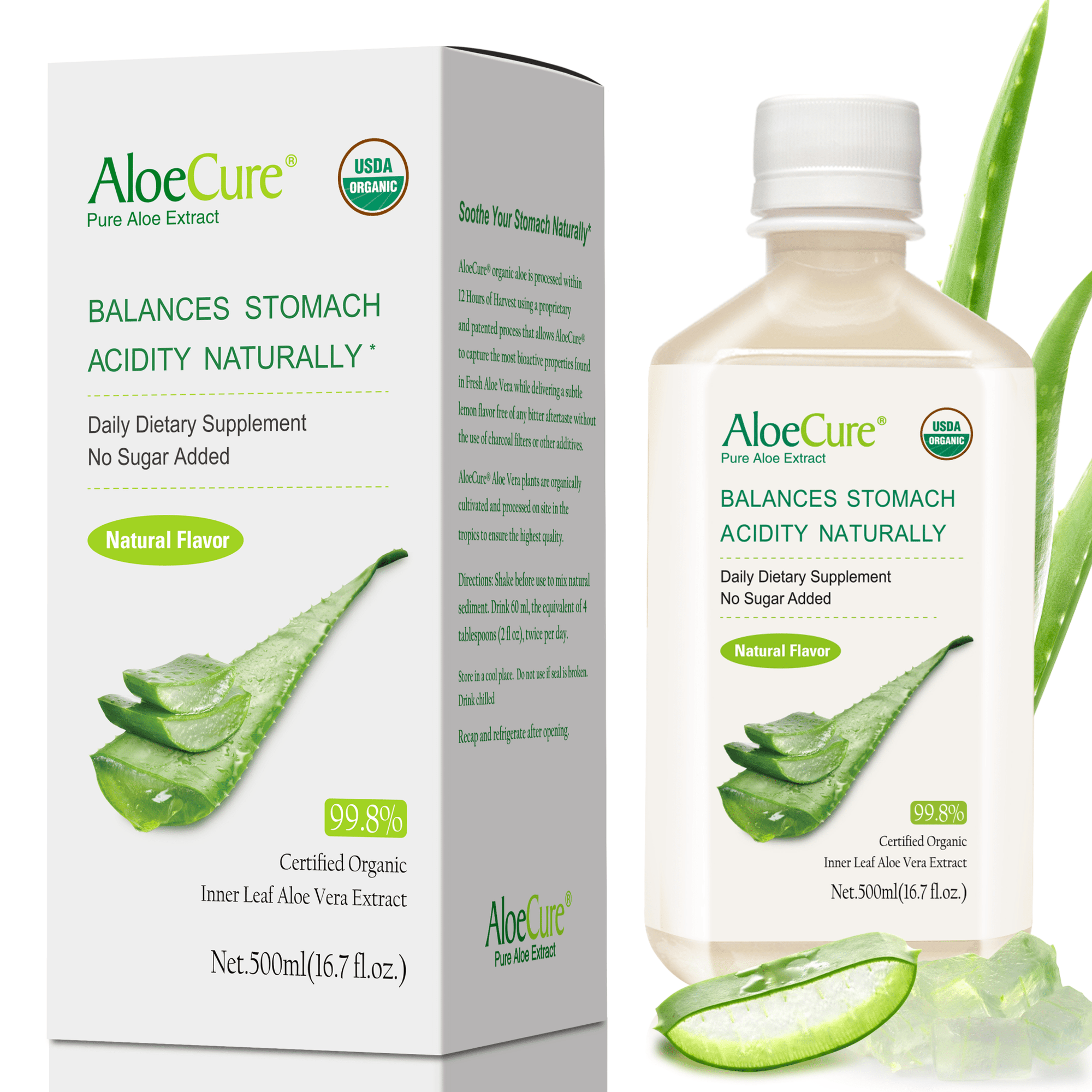 Pure Aloe Vera Juice Natural Flavor - USDA Certified Organic - AloeCure