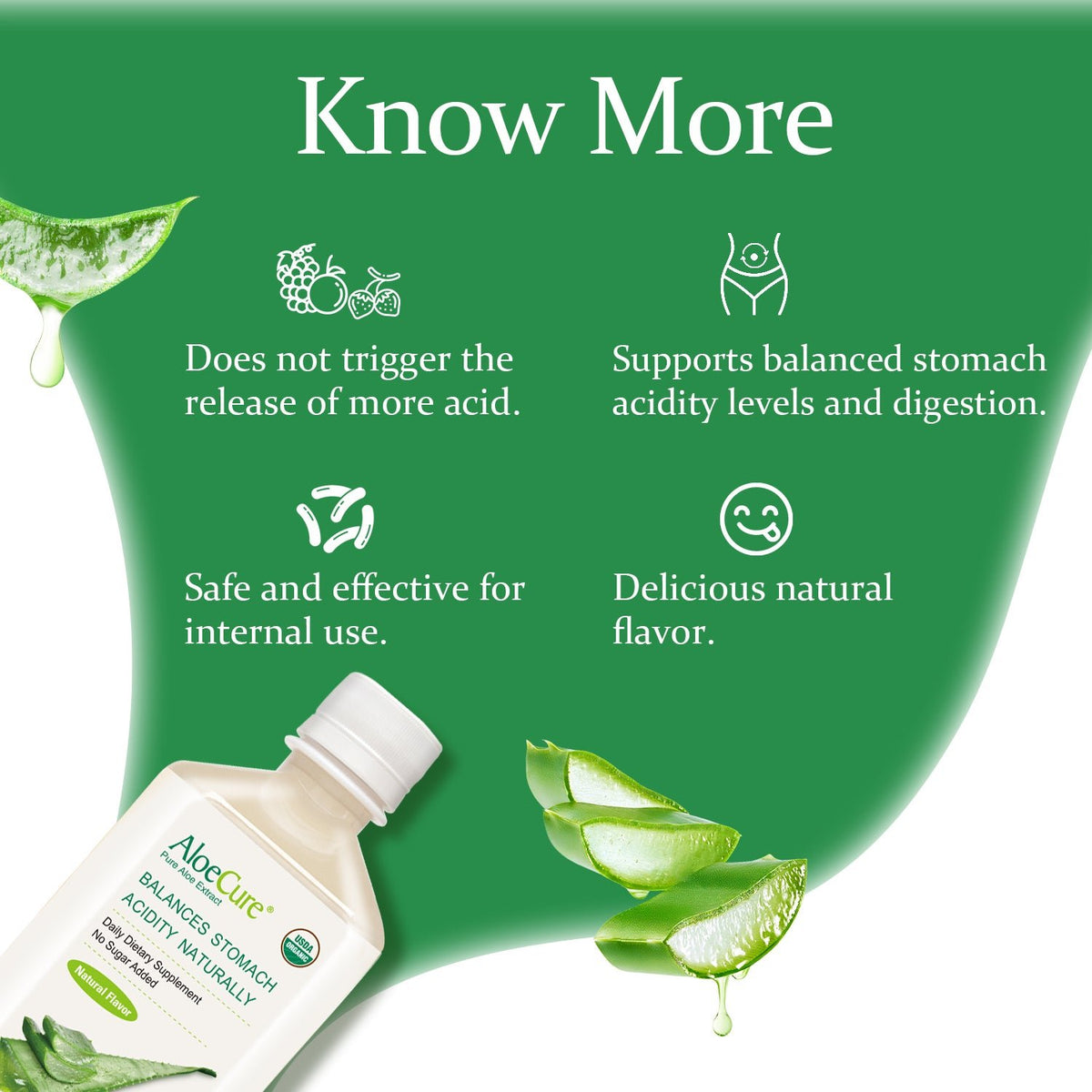 Pure Aloe Vera Juice Natural Flavor - USDA Certified Organic - AloeCure