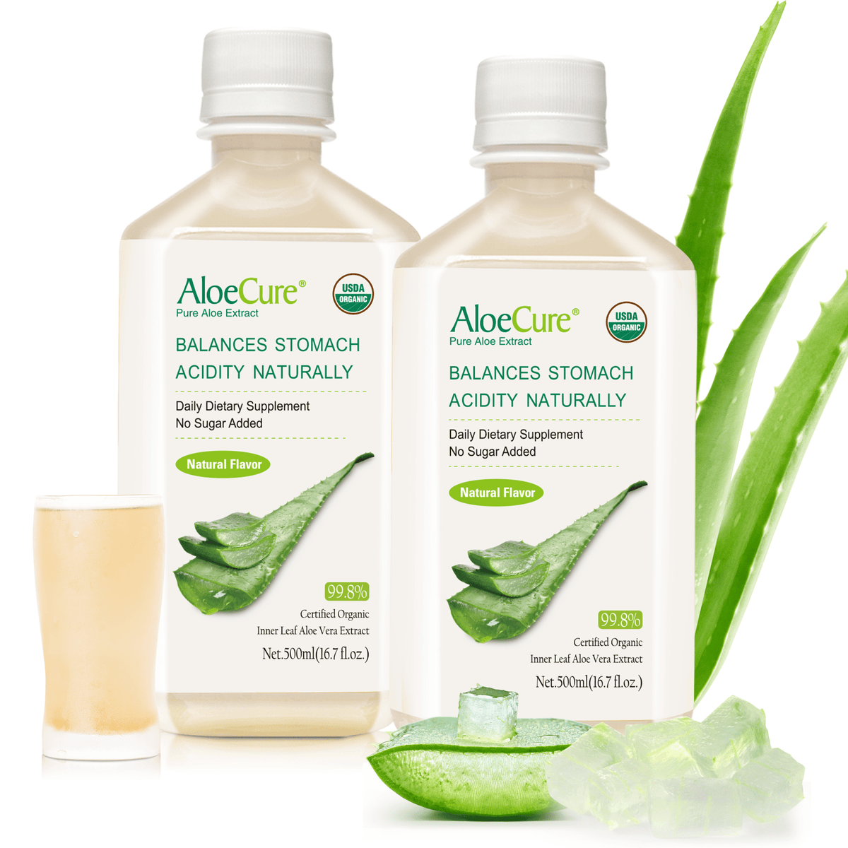 Pure Aloe Vera Juice Natural Flavor - USDA Certified Organic - AloeCure