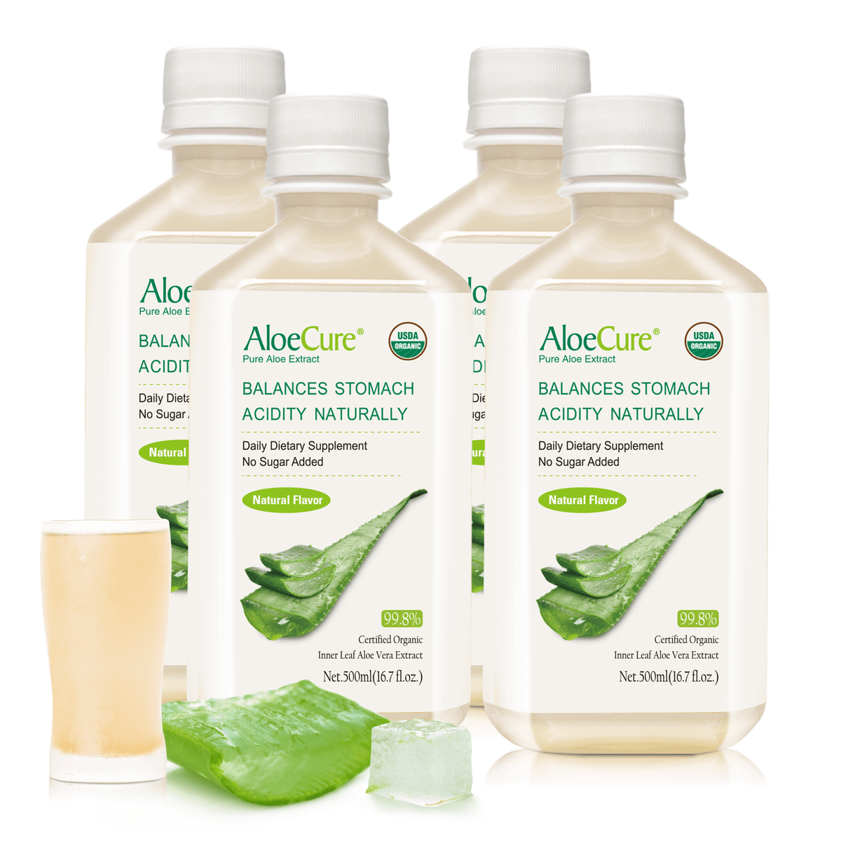 Pure Aloe Vera Juice Natural Flavor - USDA Certified Organic - AloeCure