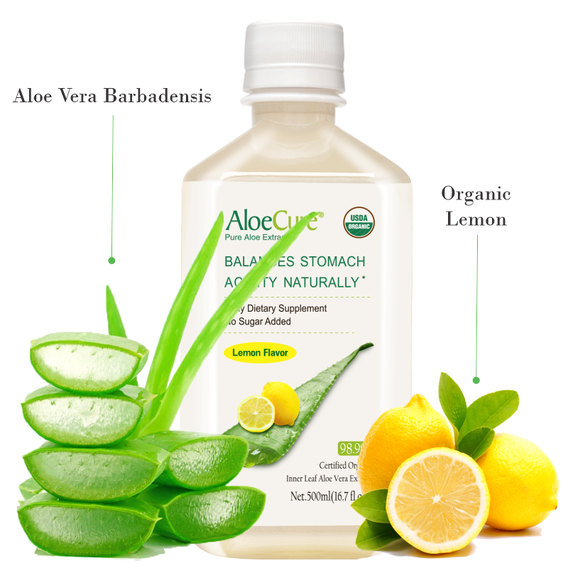 Jugo puro de aloe vera con sabor a limón - Certificado orgánico por el USDA